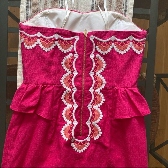 Lilly Pulitzer Azalea Pink Strapless Embroidered Peplum Maybell Dress 4 - Picture 8 of 16